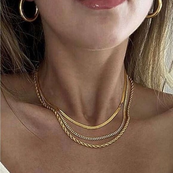 Jewelry - Gold Plated Stainless Steel 3pc Chain Necklace Set